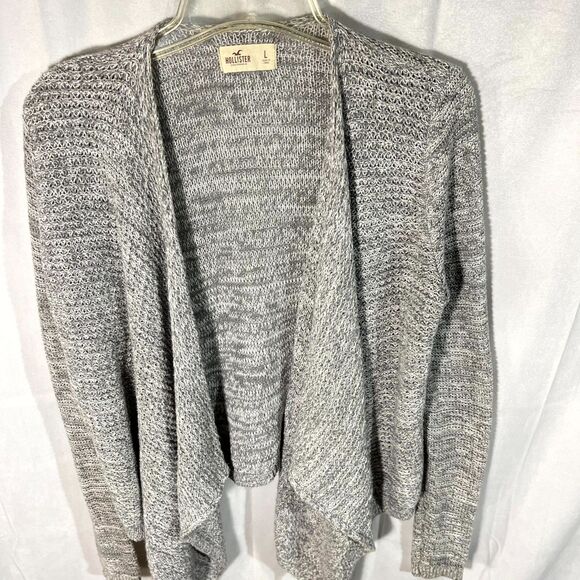 Hollister Open Front Duster Cardigan Light‎ Heather Gray Marled Knit Size L - Picture 6 of 7